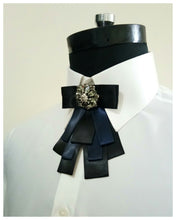 Load image into Gallery viewer, Black Navy and Grey Stone TieBow
