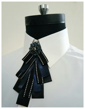 Load image into Gallery viewer, Black and Royal Blue Crystal TieBow
