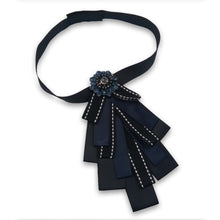 Load image into Gallery viewer, Black and Royal Blue Crystal TieBow
